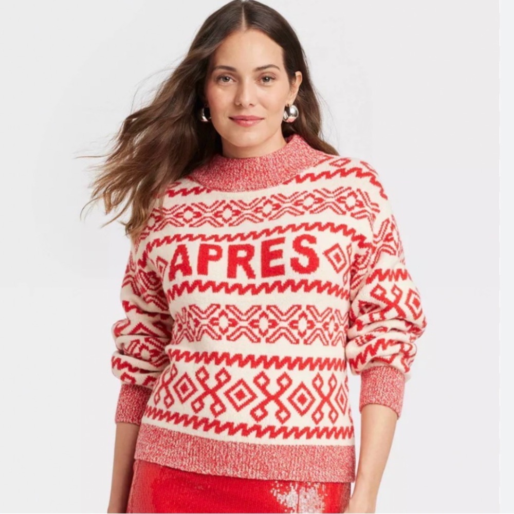 a new day Red and Cream 'APRES' Fair Isle Crew Sweater